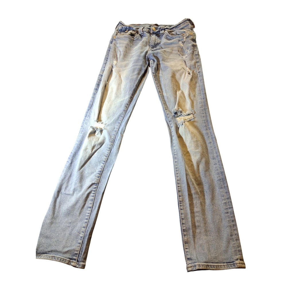 True Religion Geno Relaxed Slim Distressed Light Wash Denim Jeans Mens 32x34